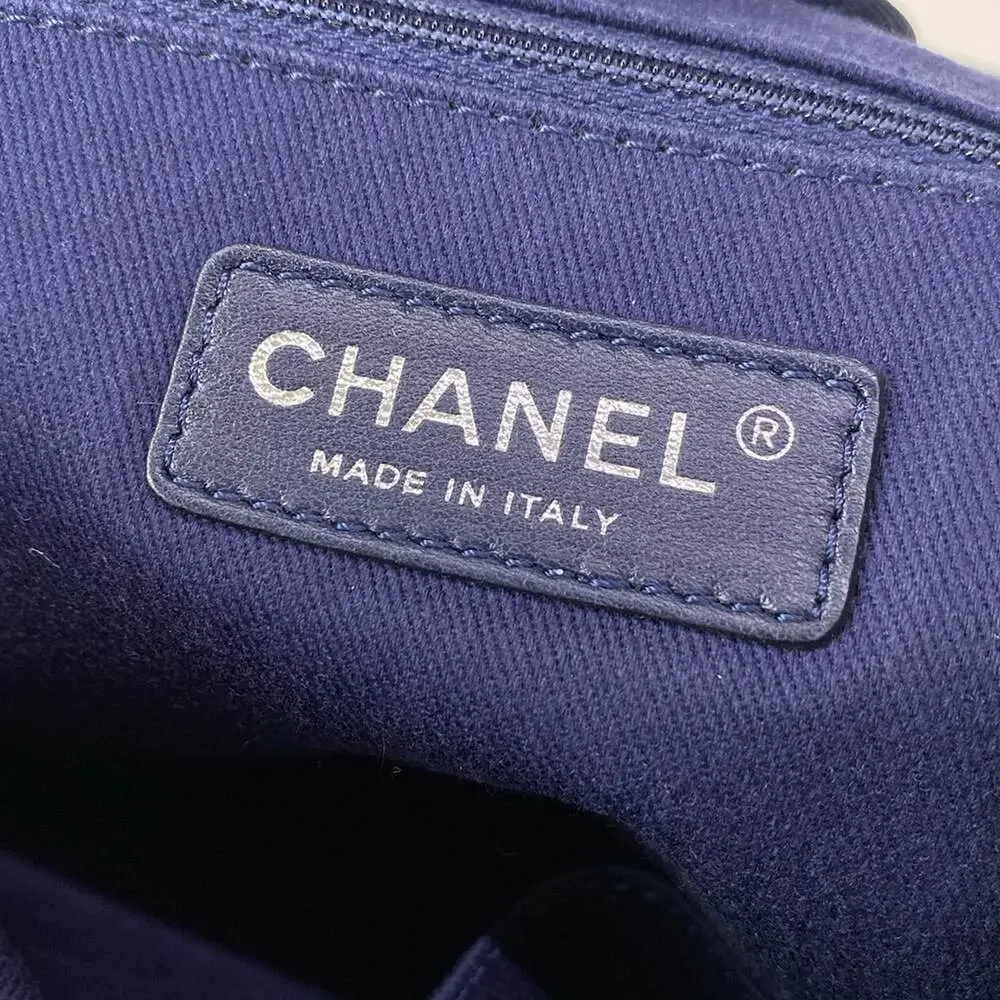 Chanel Deauville Line MM Tote Bag A67001 Blue Dark Navy Canvas Leather